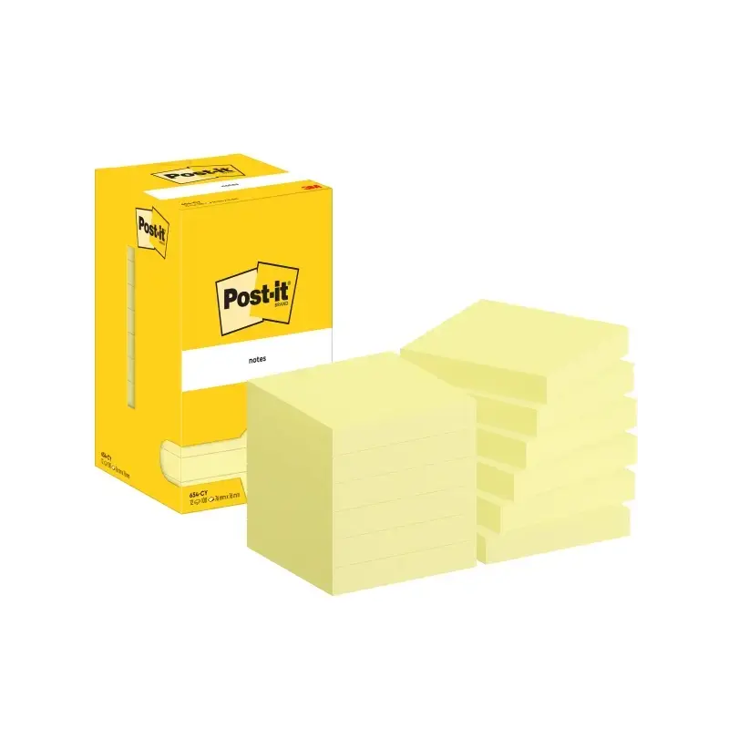 Post-It Pack de 12 Blocs de 100 Notas Adhesivas Reposicionables - Forma Cuadrada - 76x76mm - Color Amarillo Claro | Ahorro Impri