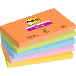 Post-It Super Sticky Pack de 5 Blocs de 90 Notas Adhesivas Reposicionables - Forma Rectangular - 127x76mm - Colores Surtidos | A