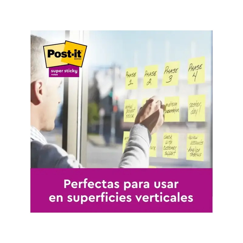 Post-It Super Sticky Pack de 12 Blocs de 90 Notas Adhesivas Reposicionables - 76x76mm - Paquete de Carton - Color Amarillo Claro