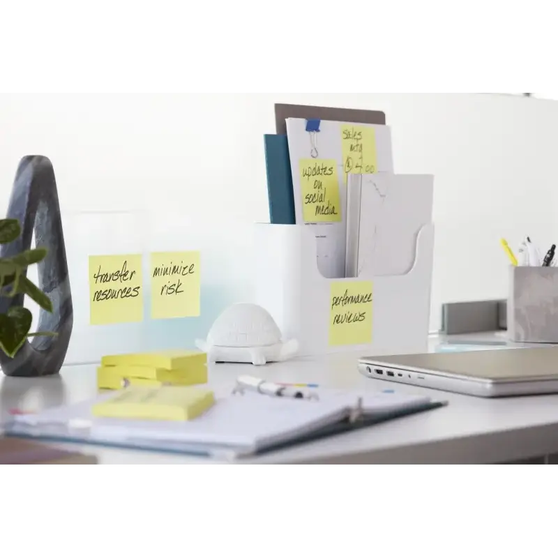 Post-It Super Sticky Pack de 12 Blocs de 90 Notas Adhesivas Reposicionables - 76x76mm - Paquete de Carton - Color Amarillo Claro
