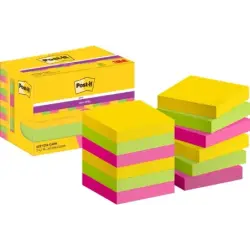 Post-It Super Sticky Pack de 12 Blocs de 90 Notas Adhesivas Reposicionables 47.6x47.6mm - Forma Cuadrada - Caja Dispensadora - C