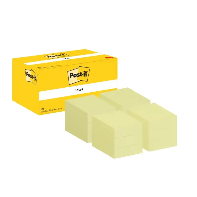 Post-It Pack de 12 Blocs de 100 Notas Adhesivas Reposicionables 38x51mm - Forma Rectangular - Color Amarillo Claro | Ahorro Impr