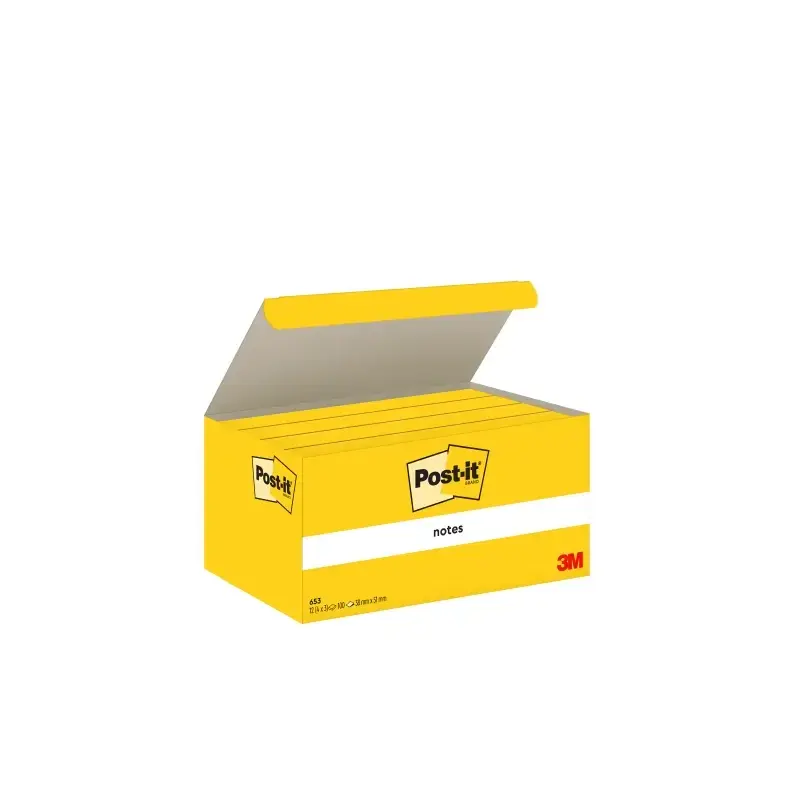 Post-It Pack de 12 Blocs de 100 Notas Adhesivas Reposicionables 38x51mm - Forma Rectangular - Color Amarillo Claro | Ahorro Impr