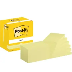 Post-It Pack de 12 Blocs de 100 Notas Adhesivas Reposicionables - Forma Rectangular - 76x127mm - Color Amarillo Claro | Ahorro I
