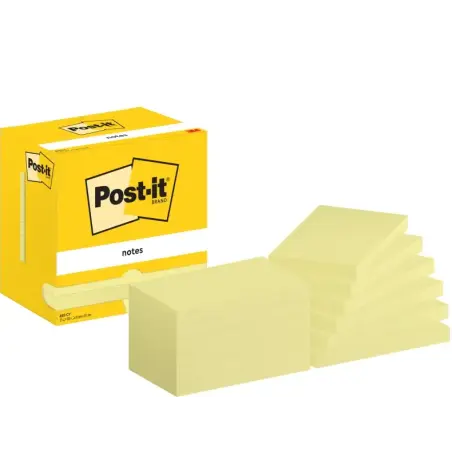 Post-It Pack de 12 Blocs de 100 Notas Adhesivas Reposicionables - Forma Rectangular - 76x127mm - Color Amarillo Claro | Ahorro I