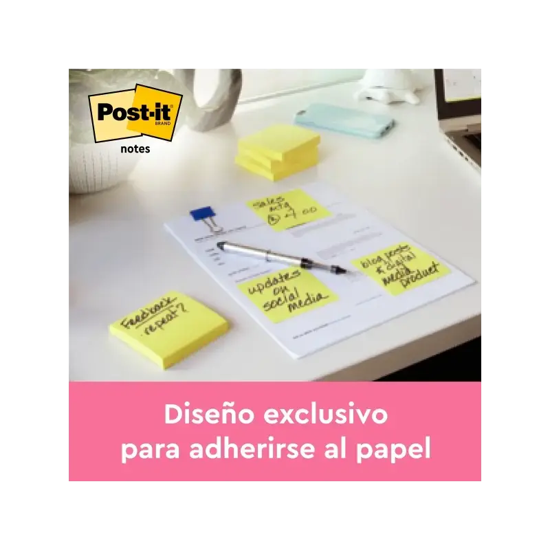 Post-It Pack de 12 Blocs de 100 Notas Adhesivas Reposicionables - Forma Rectangular - 76x127mm - Color Amarillo Claro | Ahorro I