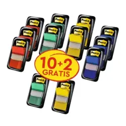 Post-It Index Pack de 12 Dispensadores con 50 Marcadores de Indice Reposicionables - Forma Rectangular - Colores Surtidos | Ahor