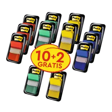 Post-It Index Pack de 12 Dispensadores con 50 Marcadores de Indice Reposicionables - Forma Rectangular - Colores Surtidos | Ahor