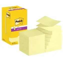 Post-It Super Sticky Pack de 12 Blocs de 90 Notas Adhesivas Reposicionables Zig-Zag 76x76mm - Forma Cuadrada - Color Amarillo Cl