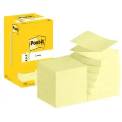 Post-It Pack de 12 Blocs de 100 Z-Notas Adhesivas Reposicionables 76x76mm - Forma Cuadrada - Caja Dispensadora - Color Amarillo