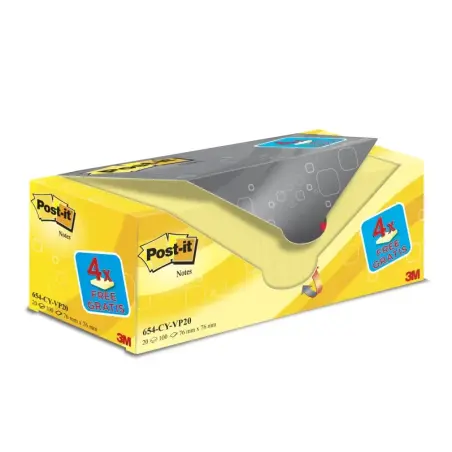 Post-It Pack de 20 Blocs de 100 Notas Adhesivas Reposicionables - Forma Cuadrada - 76x76mm - Color Amarillo Claro | Ahorro Impri