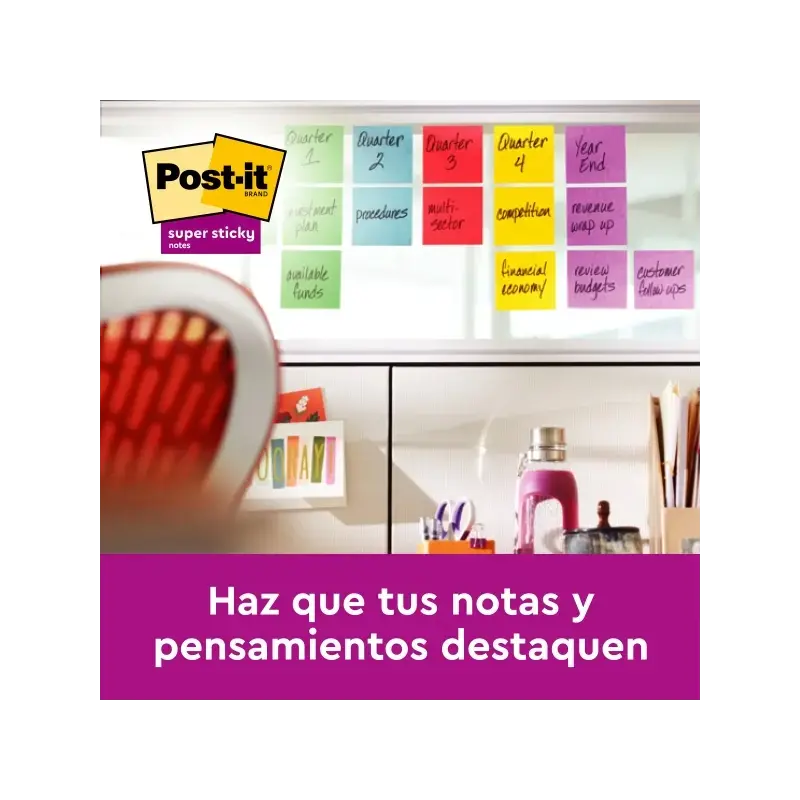Post-It Super Sticky Pack de 16 Blocs de 90 Notas Adhesivas Reposicionables - Forma Cuadrada - 76x76mm - en Zig-Zag - Colores Su