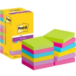 Post-It Super Sticky Pack de 12 Blocs de 90 Notas Adhesivas Reposicionables - Forma Cuadrada - 76x76mm - Colores Surtidos | Ahor