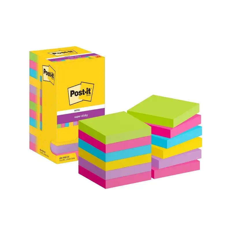 Post-It Super Sticky Pack de 12 Blocs de 90 Notas Adhesivas Reposicionables - Forma Cuadrada - 76x76mm - Colores Surtidos | Ahor