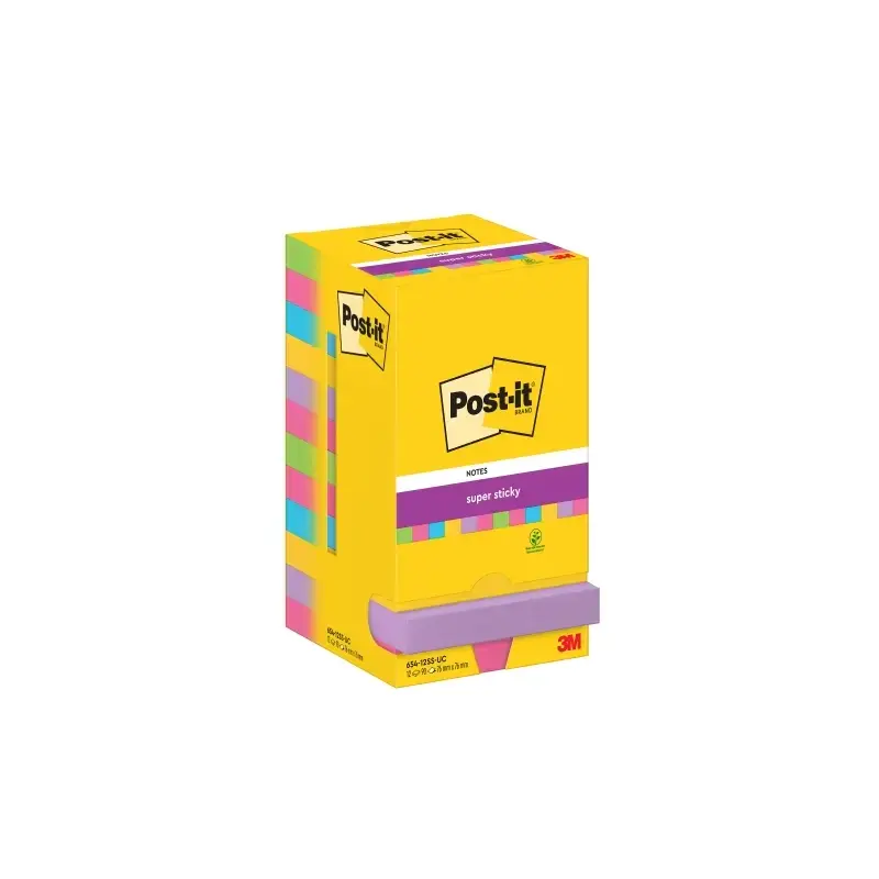 Post-It Super Sticky Pack de 12 Blocs de 90 Notas Adhesivas Reposicionables - Forma Cuadrada - 76x76mm - Colores Surtidos | Ahor