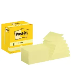 Post-It Pack de 12 Blocs de 100 Z-Notas Adhesivas Reposicionables - Forma Rectangular - 76x127mm - Color Amarillo Claro | Ahorro
