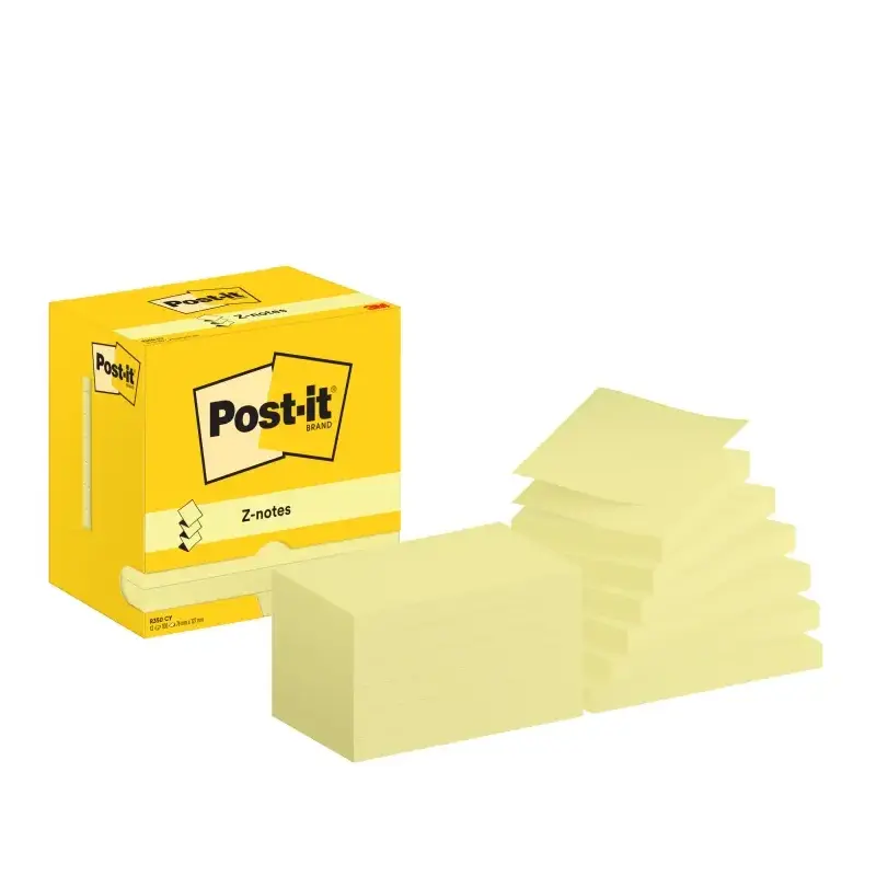 Post-It Pack de 12 Blocs de 100 Z-Notas Adhesivas Reposicionables - Forma Rectangular - 76x127mm - Color Amarillo Claro | Ahorro
