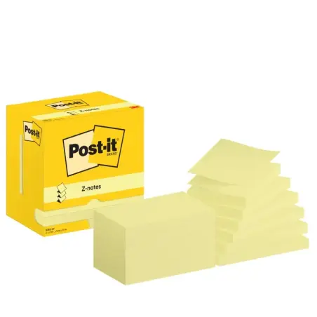 Post-It Pack de 12 Blocs de 100 Z-Notas Adhesivas Reposicionables - Forma Rectangular - 76x127mm - Color Amarillo Claro | Ahorro