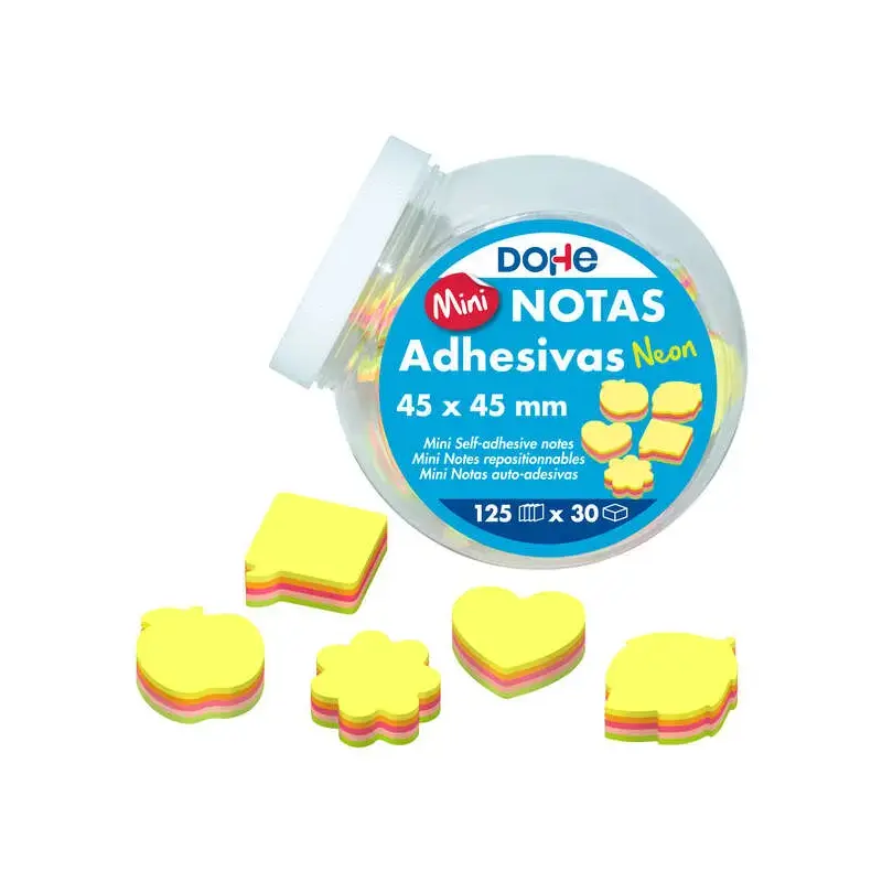 Dohe Expositor de 30 Mini Blocs de 125 Notas Adhesivas - Tamaño 45x45mm - Formas Surtidas - Colores Neon Surtidos | Ahorro Impri