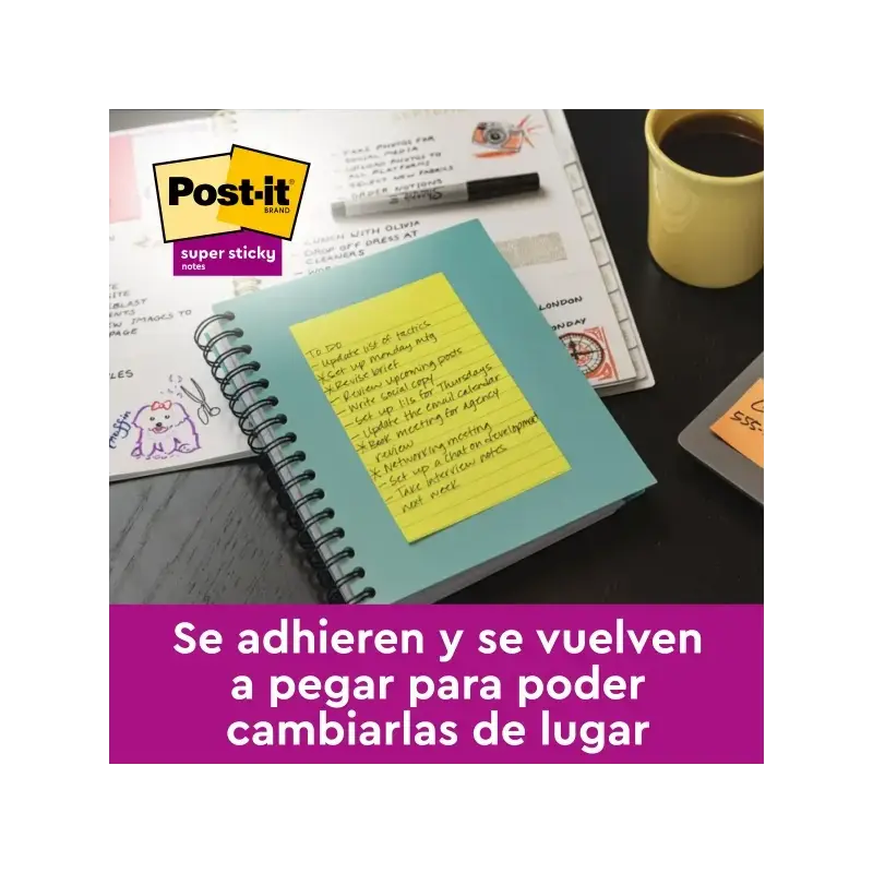 Post-It Super Sticky Bloc de 75 Notas Adhesivas Reposicionables - Forma Rectangular - 101x152mm - Color Ultra Amarillo | Ahorro