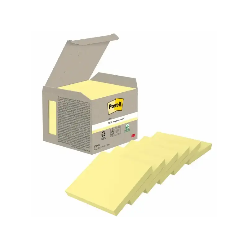 Post-It Pack de 6 Blocs de 100 Notas Adhesivas Recicladas - Forma Cuadrada - 76x76mm - Color Amarillo Claro | Ahorro Imprimiendo