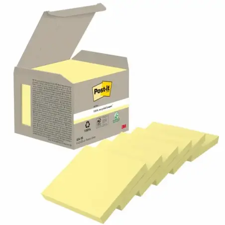 Post-It Pack de 6 Blocs de 100 Notas Adhesivas Recicladas - Forma Cuadrada - 76x76mm - Color Amarillo Claro | Ahorro Imprimiendo