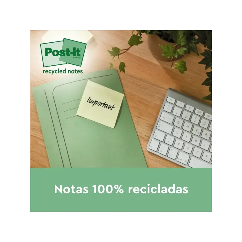 Post-It Pack de 6 Blocs de 100 Notas Adhesivas Recicladas - Forma Cuadrada - 76x76mm - Color Amarillo Claro | Ahorro Imprimiendo