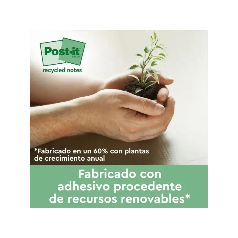 Post-It Pack de 6 Blocs de 100 Notas Adhesivas Recicladas - Forma Cuadrada - 76x76mm - Color Amarillo Claro | Ahorro Imprimiendo