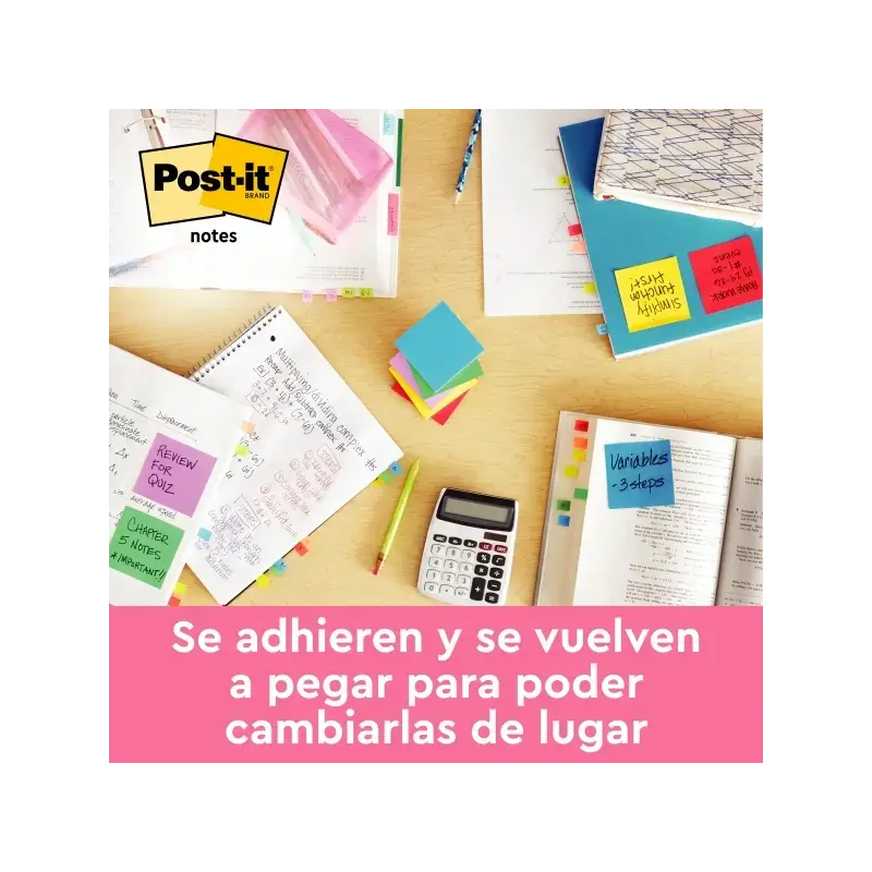 Post-It Pack de 12 Blocs de 100 Notas Adhesivas Reposicionables 38x51mm - Forma Rectangular - Caja Dispensadora - Colores Surtid