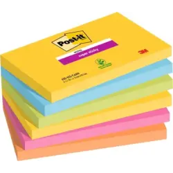 Post-It Super Sticky Pack de 6 Blocs de 90 Notas Adhesivas Reposicionables - Forma Rectangular - Colores Surtidos | Ahorro Impri