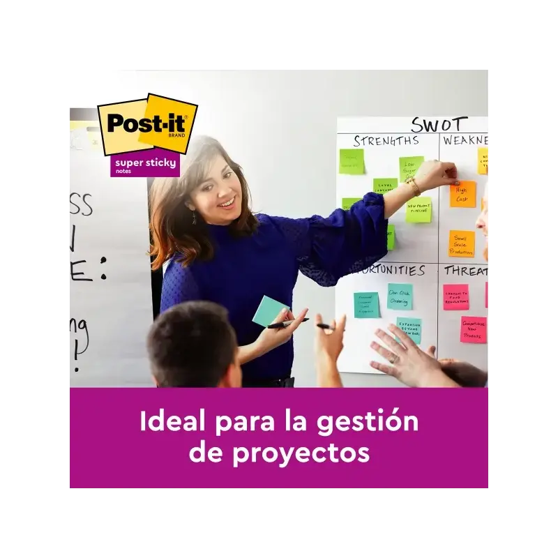 Post-It Super Sticky Pack de 6 Blocs de 90 Notas Adhesivas Reposicionables - Forma Rectangular - Colores Surtidos | Ahorro Impri