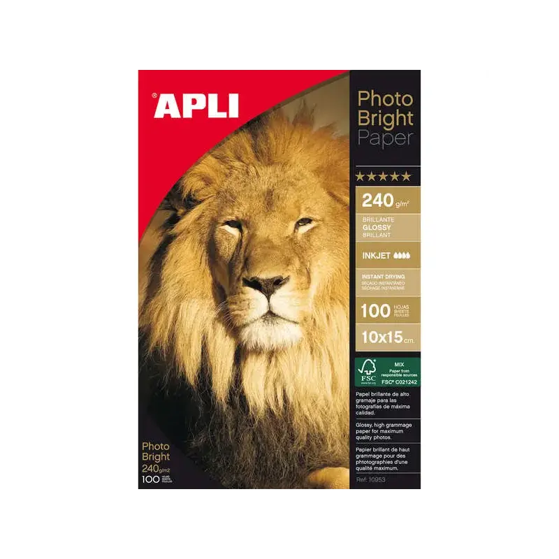 Apli Papel Fotografico Photobright 10 x 15 cm 240g 100 Hojas | Ahorro Imprimiendo