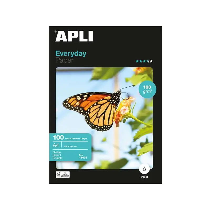Apli Papel Fotografico Everyday A4 180gr - Acabado Brillante - 100 Hojas | Ahorro Imprimiendo