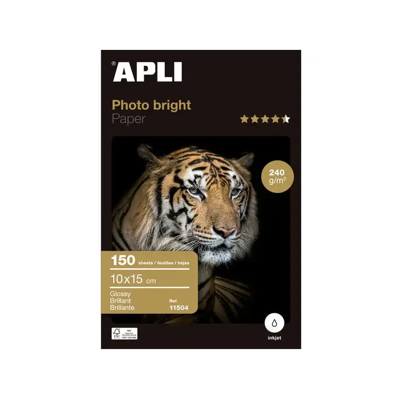Apli Pack de 150 Hojas de Papel Fotografico Photobright 10x15cm 240g - Acabado Brillante - Apto para Uso en Impresoras Inkjet |