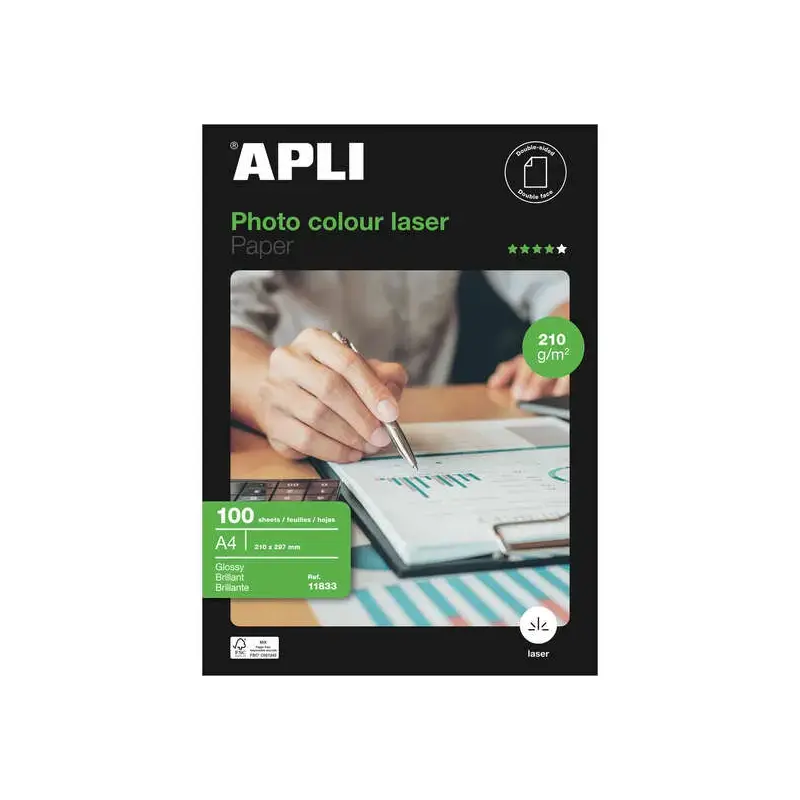 Apli Papel Fotografico Colour Laser A4 210g 100 Hojas | Ahorro Imprimiendo