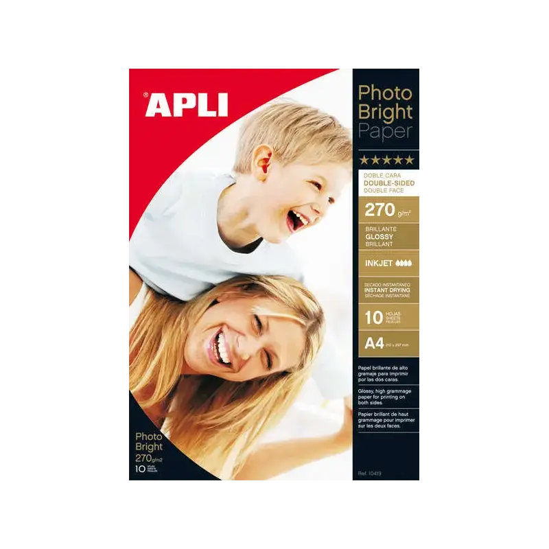 Apli Papel Fotografico Photobright Doble Cara A4 270g 10 Hojas | Ahorro Imprimiendo