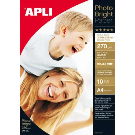 Apli Papel Fotografico Photobright Doble Cara A4 270g 10 Hojas | Ahorro Imprimiendo