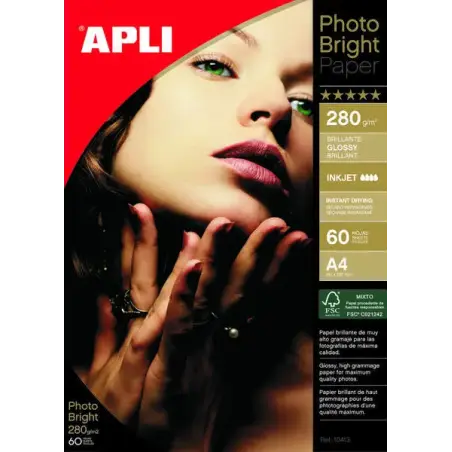 Apli Papel Fotografico Photobright A4 280g 60 Hojas | Ahorro Imprimiendo