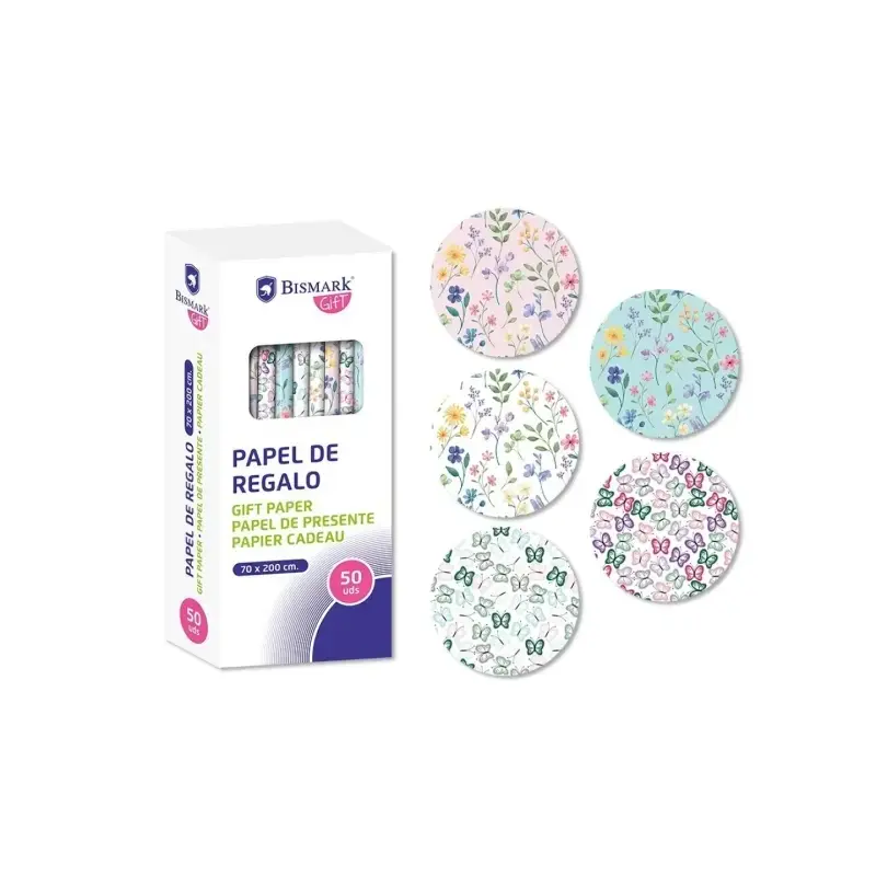 Bismark Naturaleza Rollo de Papel Regalo - Medidas 70cmx200cm - 5 Diseños Diferentes - 10 Rollos por Diseño | Ahorro Imprimiendo