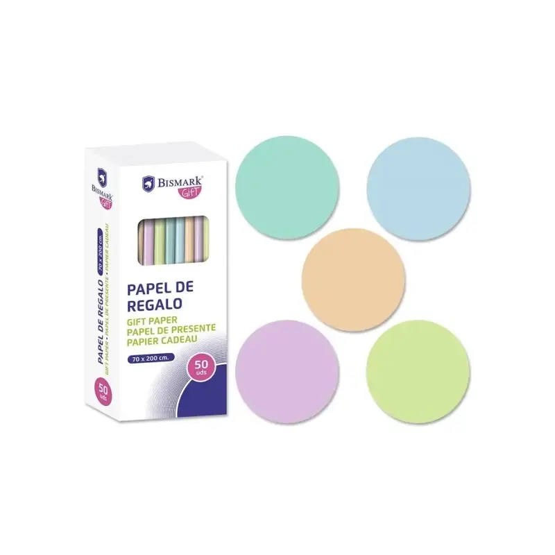 Bismark Pastel Rollo de Papel Regalo - Medidas 70cmx200cm - 5 Colores Pastel | Ahorro Imprimiendo