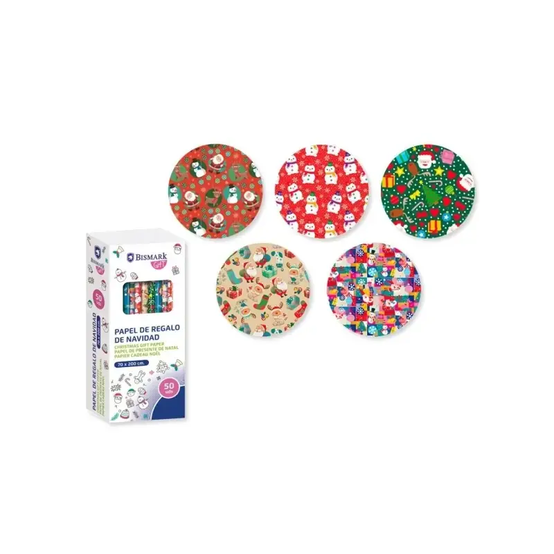 Bismark Navidad Colors Rollo de Papel Regalo - Medidas 70cmx200cm - 5 Diseños Diferentes | Ahorro Imprimiendo