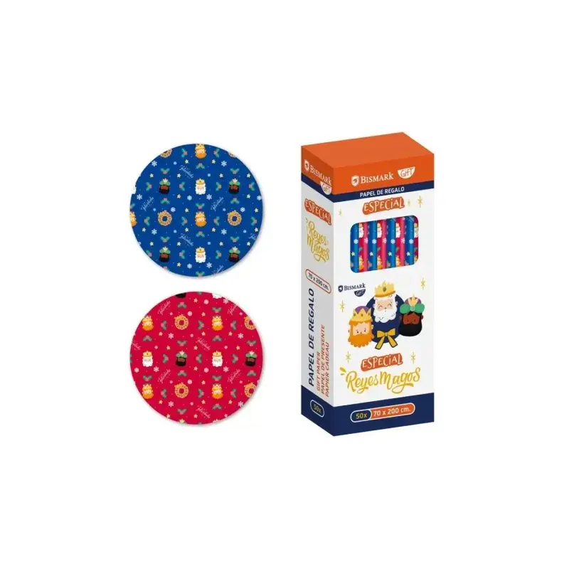 Bismark Navidad Reyes Magos Rollo de Papel Regalo - Medidas 70cmx200cm - 2 Diseños Diferentes | Ahorro Imprimiendo