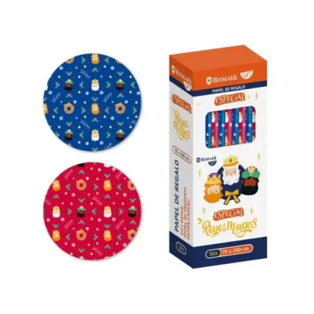 Bismark Navidad Reyes Magos Rollo de Papel Regalo - Medidas 70cmx200cm - 2 Diseños Diferentes | Ahorro Imprimiendo