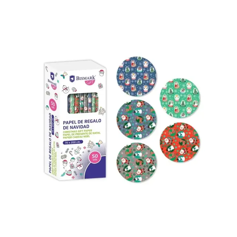 Bismark Navidad Papa Noel Rollo de Papel Regalo - Medidas 70cmx200cm - 5 Diseños Diferentes | Ahorro Imprimiendo