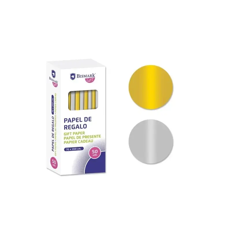 Bismark Oro/Plata Rollo de Papel Regalo - Medidas 70cmx200cm - 2 Colores | Ahorro Imprimiendo