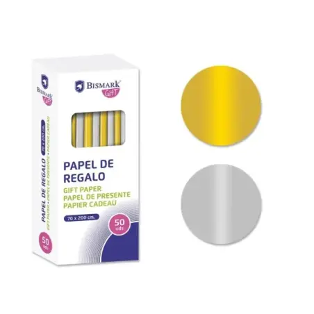 Bismark Oro/Plata Rollo de Papel Regalo - Medidas 70cmx200cm - 2 Colores | Ahorro Imprimiendo