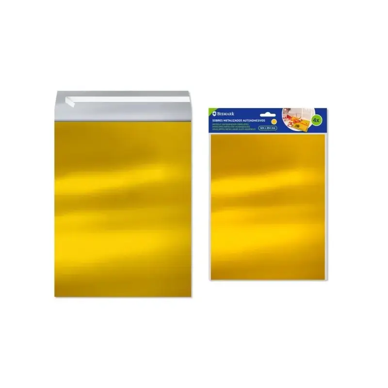 Bismark Pack de 4 Sobres Metalizados - Medidas 324x254mm - Cierre Autoadhesivo - Ideal para Regalos - Color Oro | Ahorro Imprimi