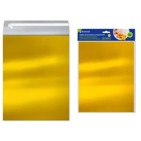 Bismark Pack de 4 Sobres Metalizados - Medidas 324x254mm - Cierre Autoadhesivo - Ideal para Regalos - Color Oro | Ahorro Imprimi