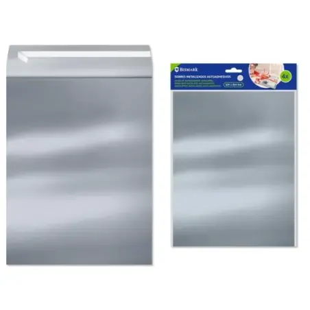 Bismark Pack de 4 Sobres Metalizados - Medidas 324x254mm - Cierre Autoadhesivo - Ideal para Regalos - Color Plata | Ahorro Impri