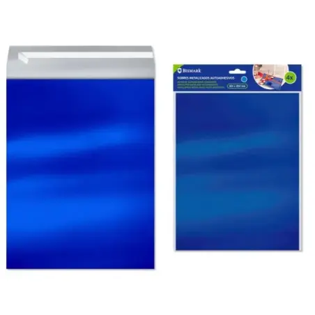 Bismark Pack de 4 Sobres Metalizados - Medidas 324x254mm - Cierre Autoadhesivo - Ideal para Regalos - Color Azul Metalizado | Ah